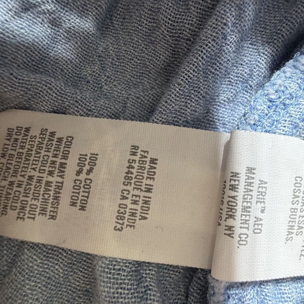 Aerie Gauze Pants XL Blue Wide Leg Side Slit Smocked Coastal Beach PullOn Cotton - Picture 11 of 12